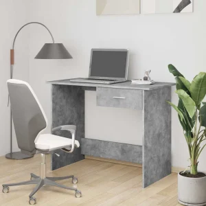Bureau 100 x 50 x 76 cm gris béton bois d'ingénierie – vue d’ensemble
