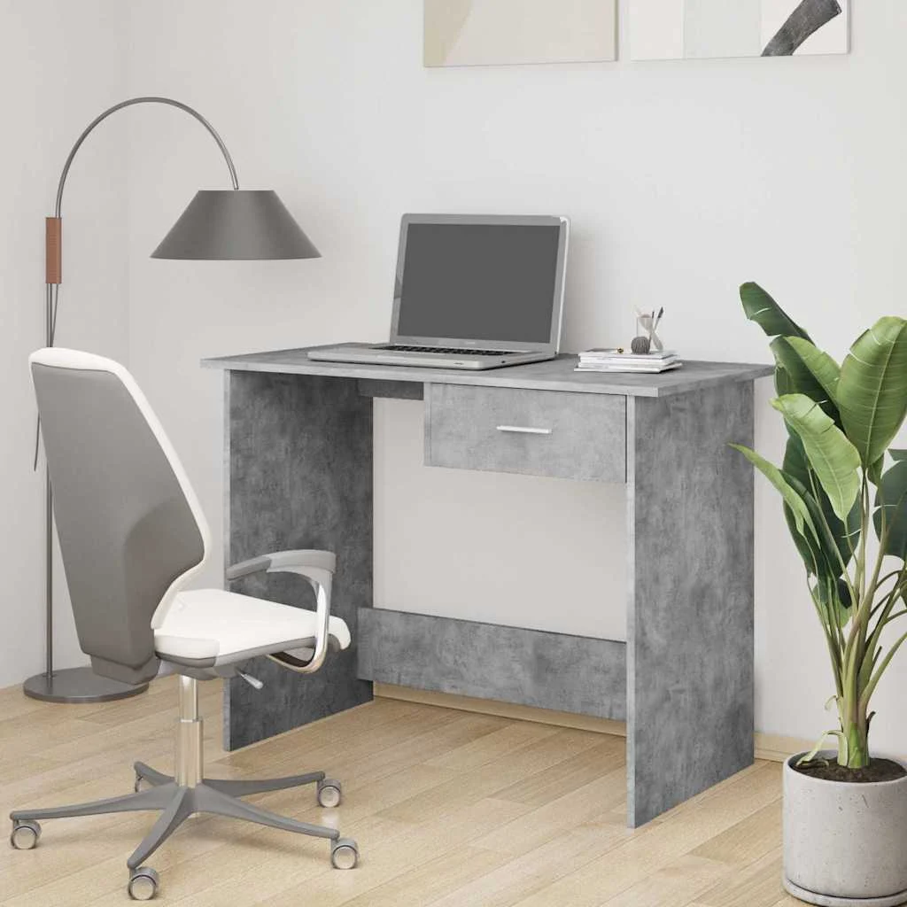 Bureau 100 x 50 x 76 cm gris béton bois d'ingénierie – vue d’ensemble