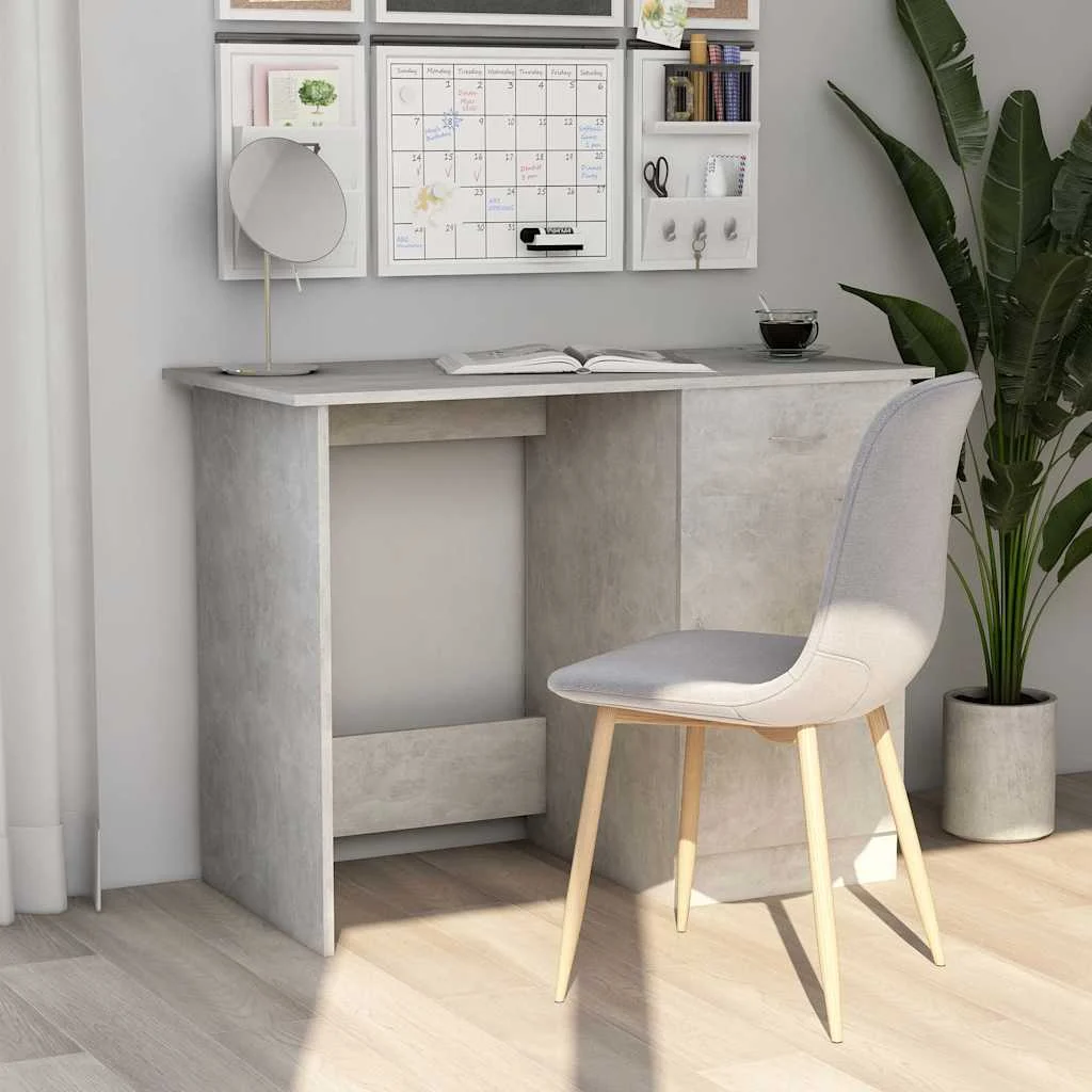 Bureau 100 x 50 x 76 cm gris béton bois d'ingénierie – modèle 2 – vue d’ensemble