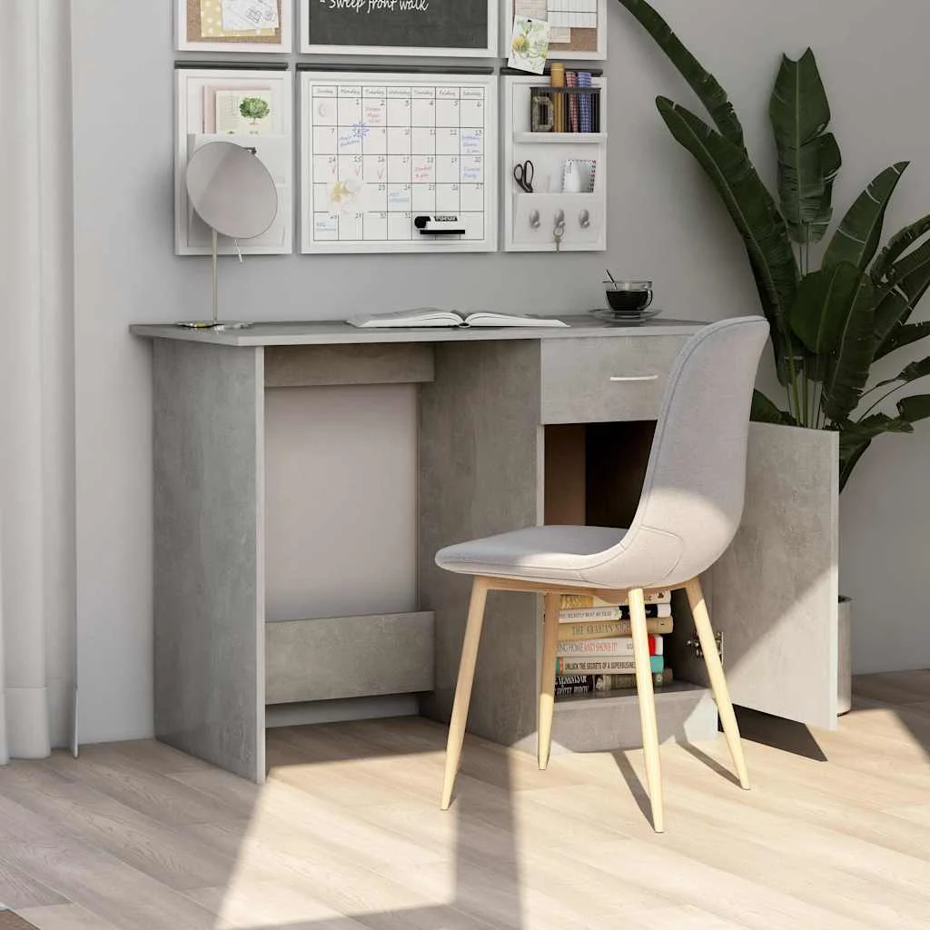Bureau 100 x 50 x 76 cm gris béton bois d'ingénierie – modèle 2 – vue de détail