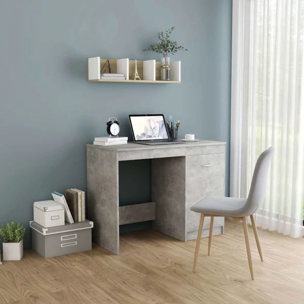 Bureau 100 x 50 x 76 cm gris béton bois d'ingénierie – modèle 3 – vue d’ensemble