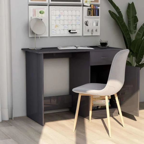 Bureau 100 x 50 x 76 cm gris brillant aggloméré – vue d’ensemble