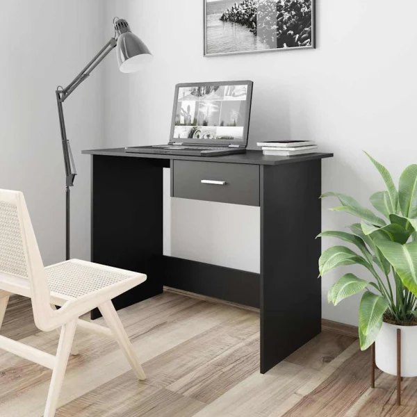 Bureau 100 x 50 x 76 cm noir bois d'ingénierie – vue d’ensemble