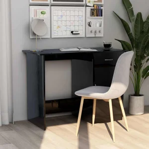 Bureau 100 x 50 x 76 cm noir brillant aggloméré – vue d’ensemble