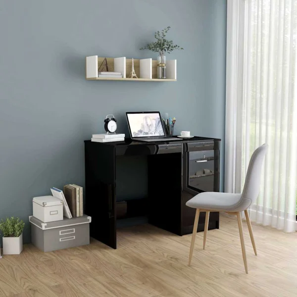 Bureau 100 x 50 x 76 cm noir brillant aggloméré – modèle 2 – vue d’ensemble