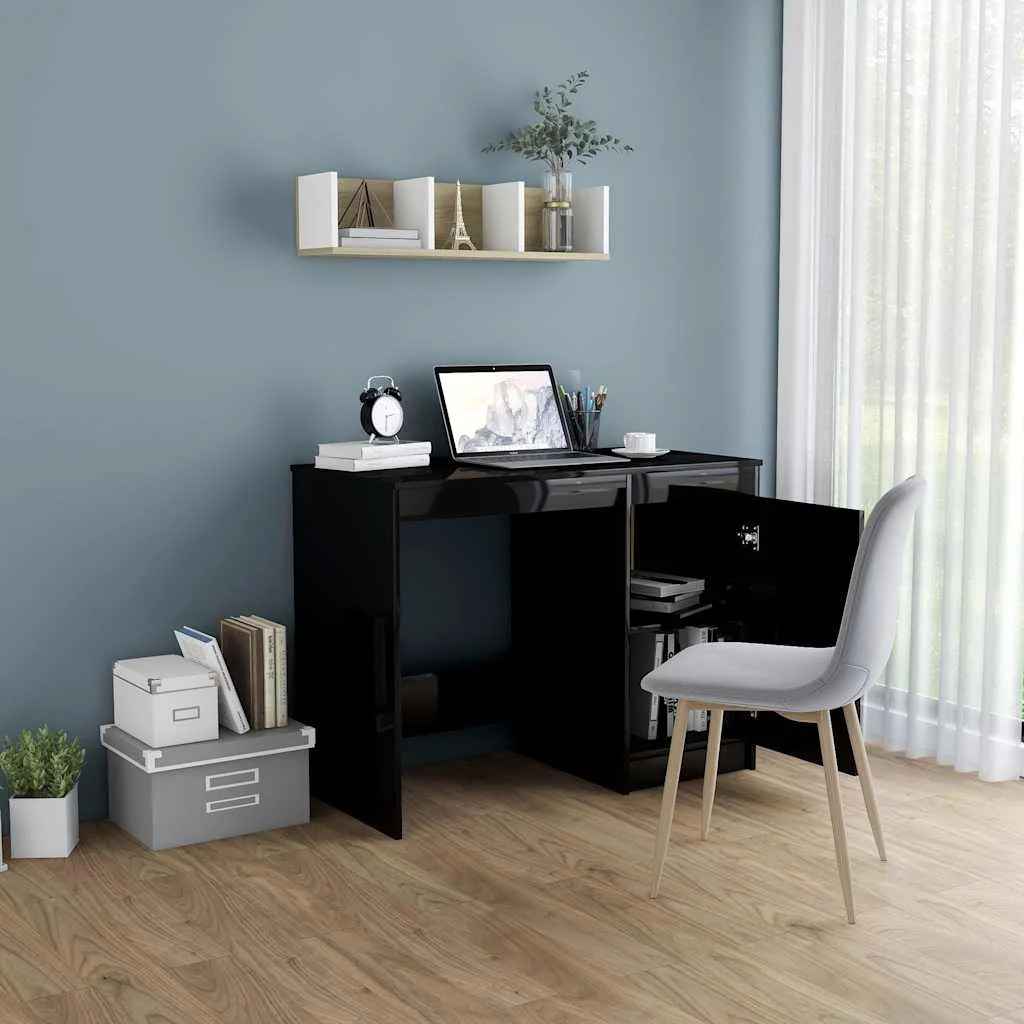 Bureau 100 x 50 x 76 cm noir brillant aggloméré – modèle 2 – vue de détail