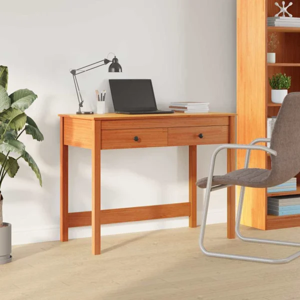 Bureau 100 x 50 x 78 cm brun ciré bois massif de pin – vue d’ensemble