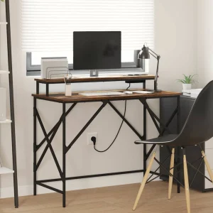 Bureau 100 x 50 x 86,5 cm chêne fumé bois d'ingénierie – vue d’ensemble
