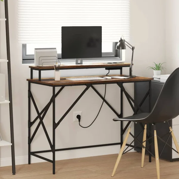 Bureau 100 x 50 x 86,5 cm chêne fumé bois d'ingénierie – vue d’ensemble