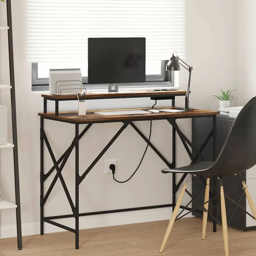Bureau 100 x 50 x 86,5 cm chêne fumé bois d'ingénierie – vue d’ensemble