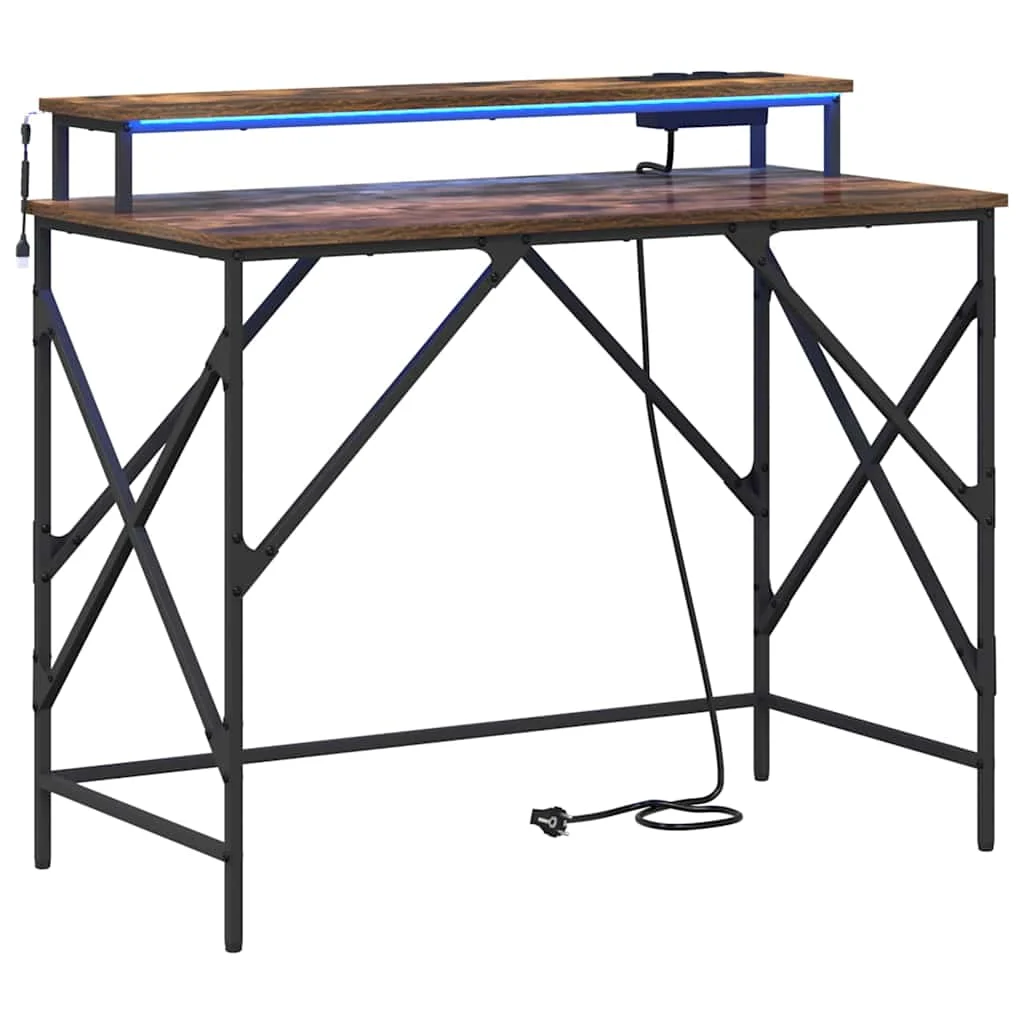 Bureau 100 x 50 x 86,5 cm chêne fumé bois d'ingénierie – vue de côté