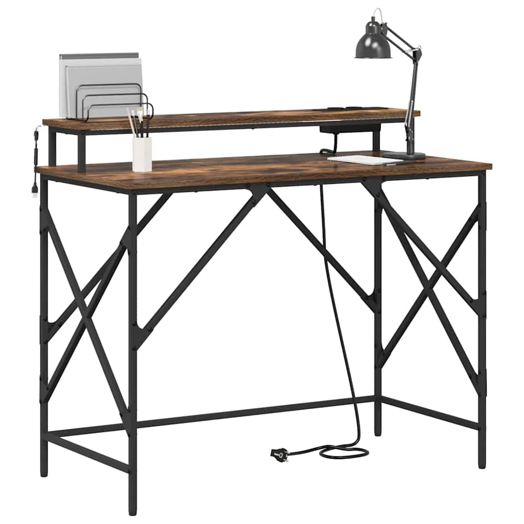 Bureau 100 x 50 x 86,5 cm chêne fumé bois d'ingénierie – vue de détail