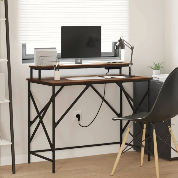 Bureau 100 x 50 x 86,5 cm chêne marron bois d'ingénierie – vue d’ensemble