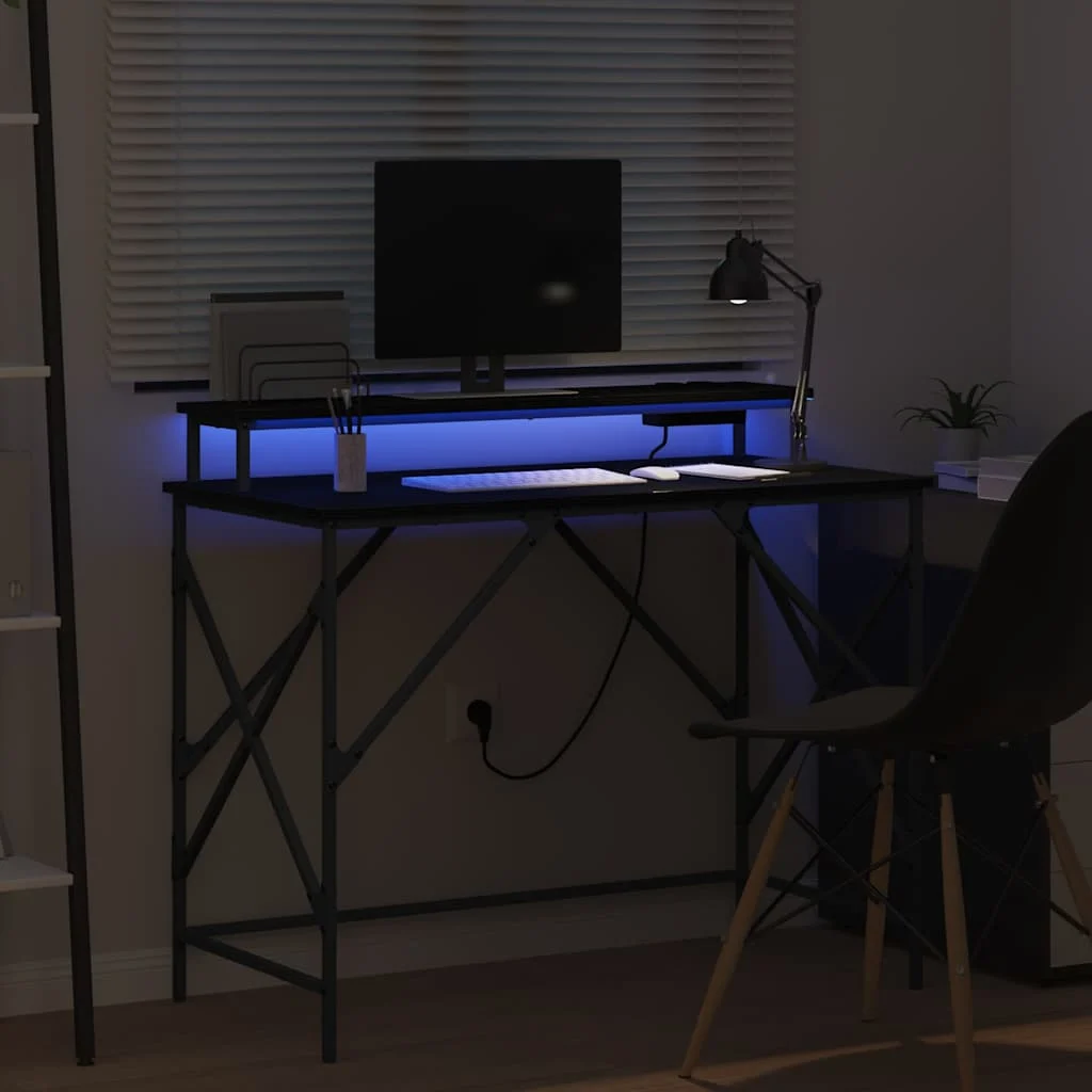 Bureau 100 x 50 x 86,5 cm chêne noir bois d'ingénierie – vue de dessus