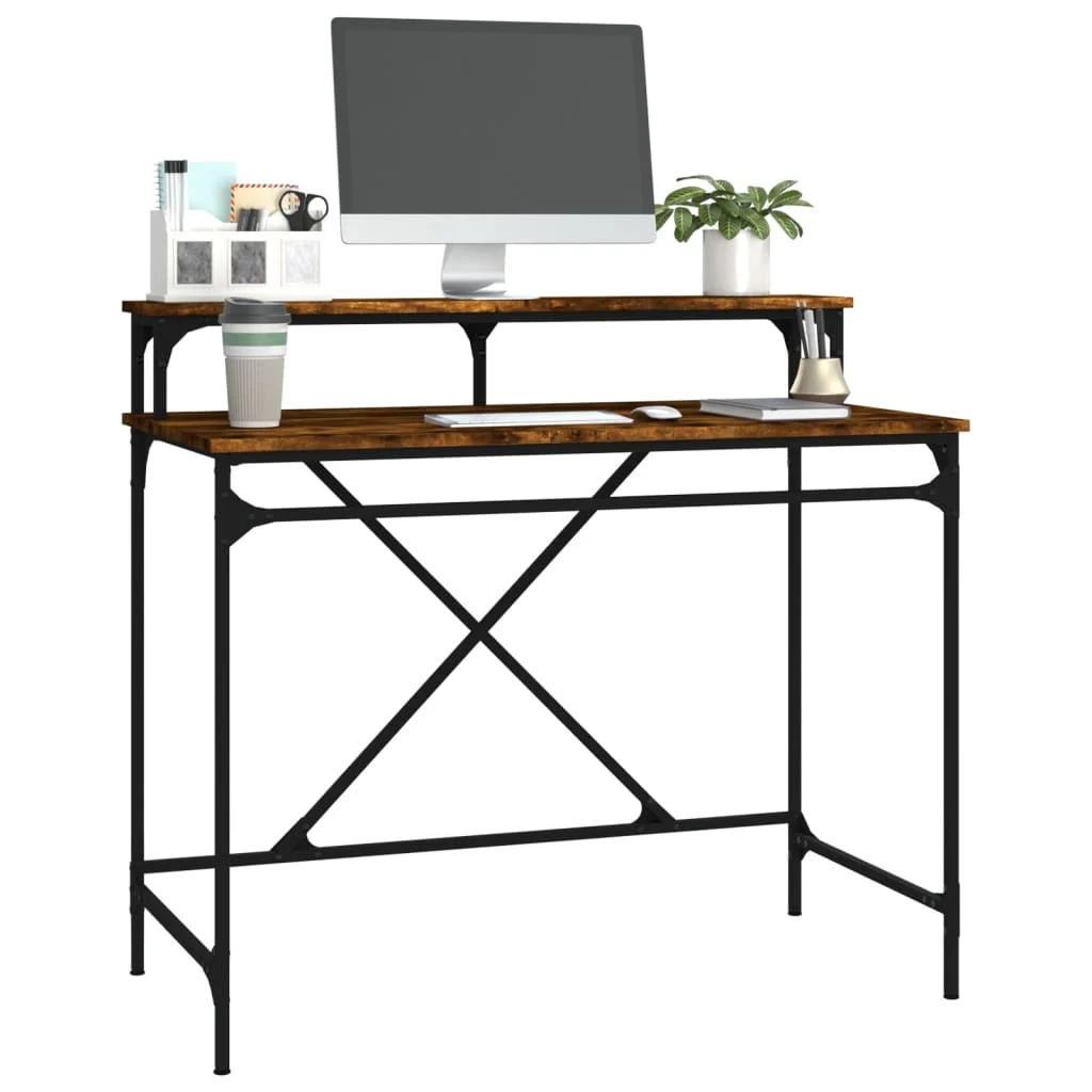 Bureau 100 x 50 x 90 cm chêne fumé bois d'ingénierie – vue de dos