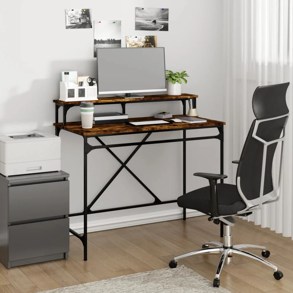 Bureau 100 x 50 x 90 cm chêne fumé bois d'ingénierie – vue d’ensemble