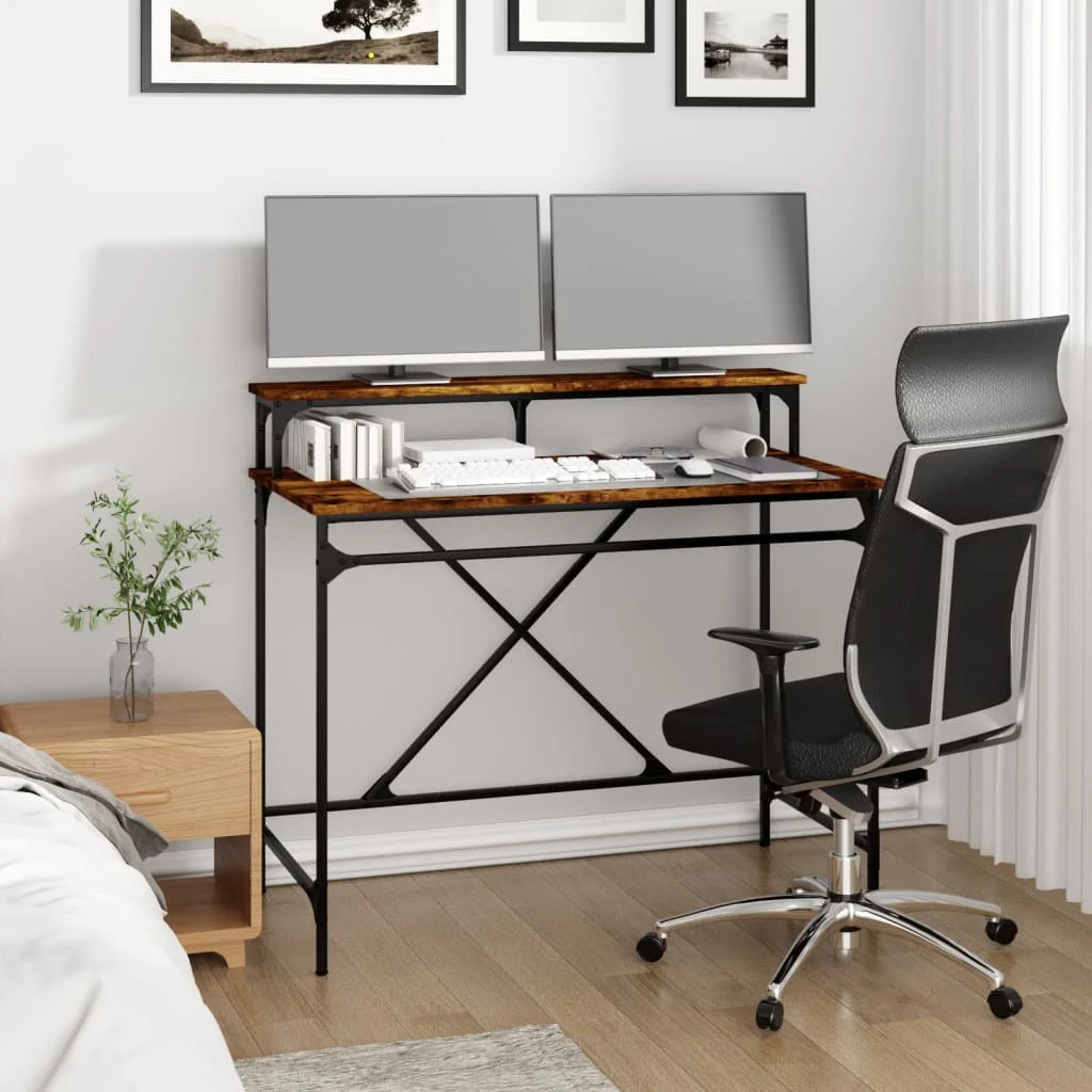 Bureau 100 x 50 x 90 cm chêne fumé bois d'ingénierie – vue de détail