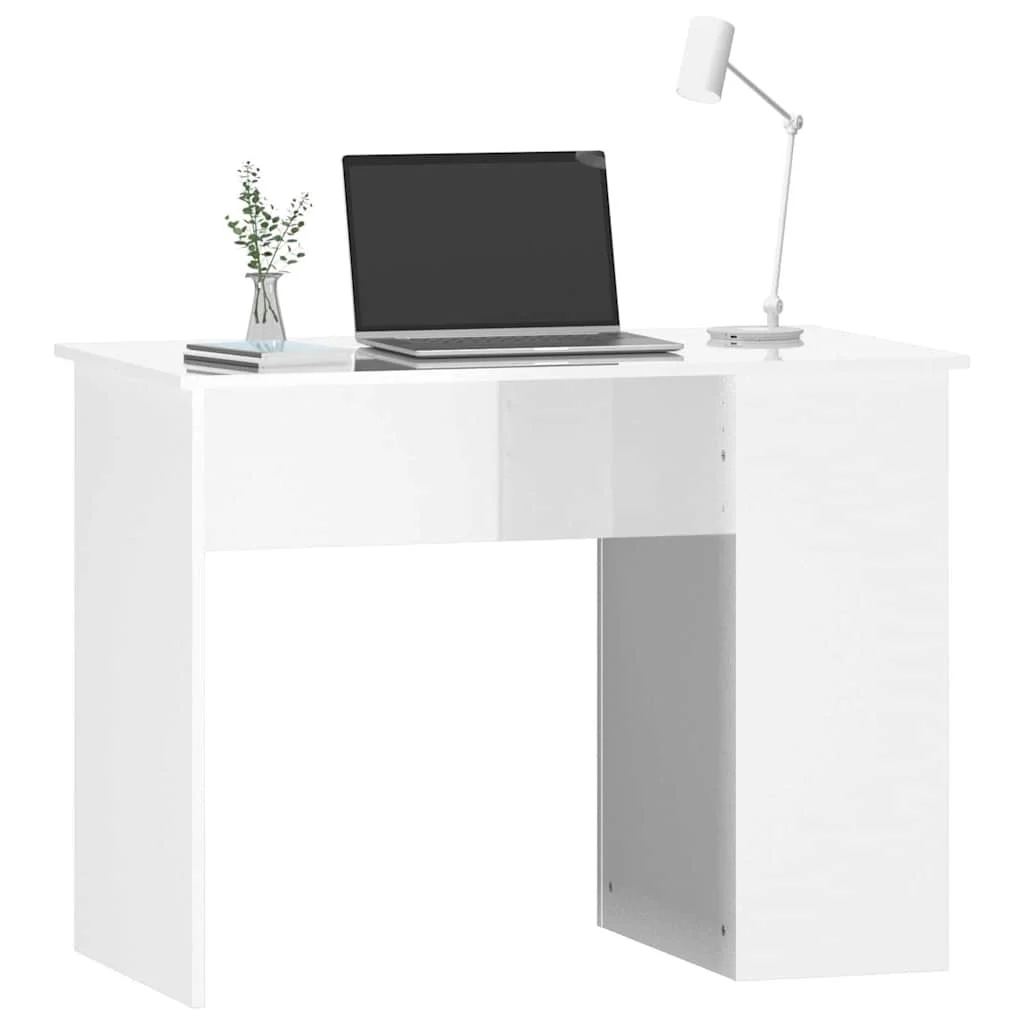 Bureau 100 x 55 x 75 cm blanc brillant bois d'ingénierie – vue de dessus