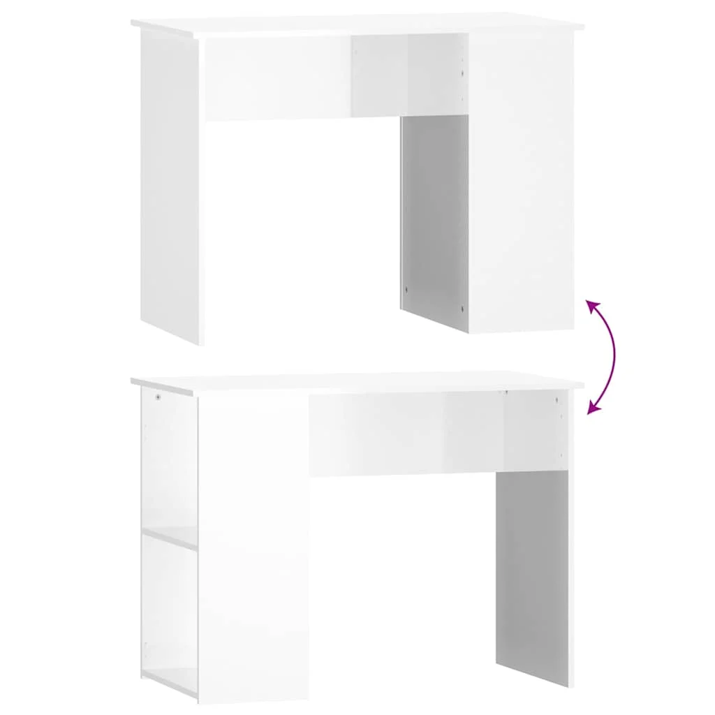 Bureau 100 x 55 x 75 cm blanc brillant bois d'ingénierie – vue de dos