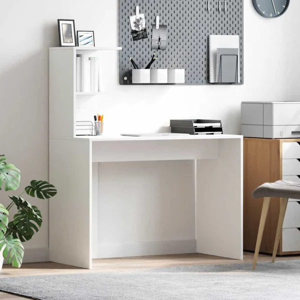 Bureau 102 x 50 x 124 cm blanc bois d'ingénierie – vue d’ensemble