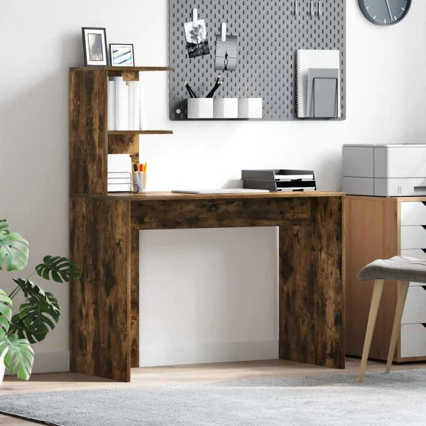 Bureau 102 x 50 x 124 cm chêne fumé bois d'ingénierie – vue d’ensemble