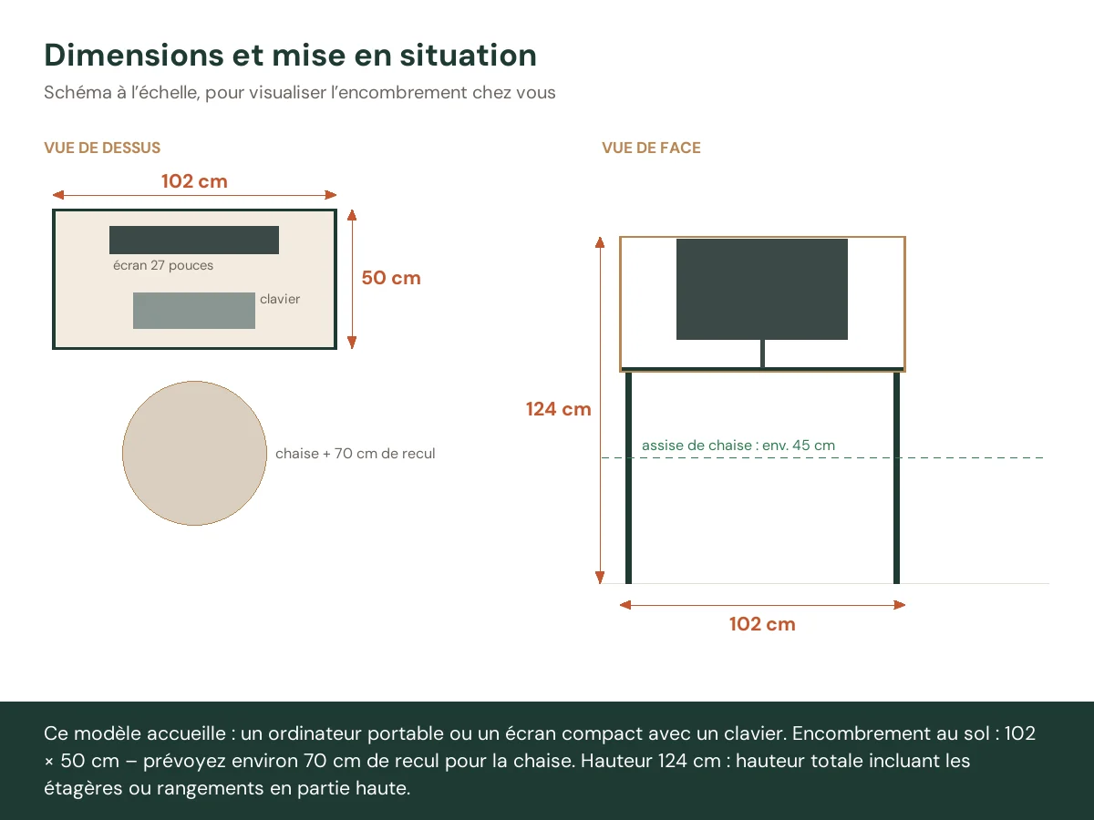 Bureau 102 x 50 x 124 cm chêne fumé bois d'ingénierie – vue de face