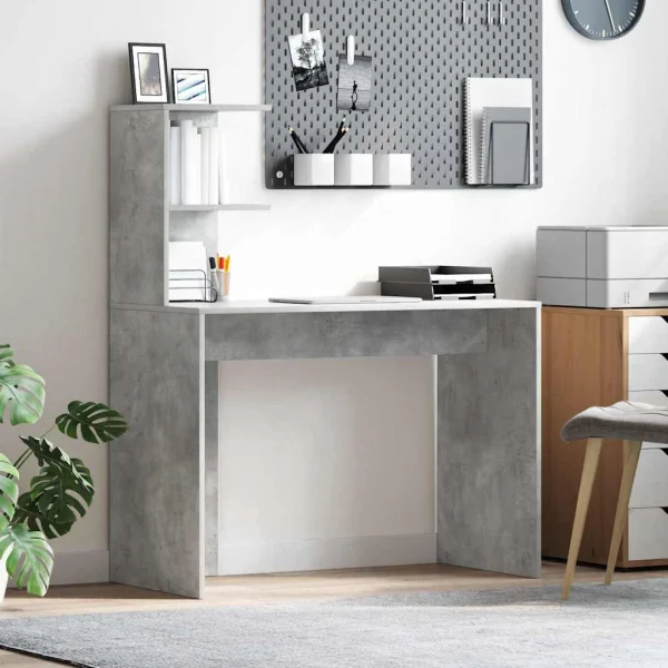 Bureau 102 x 50 x 124 cm gris béton bois d'ingénierie – vue d’ensemble