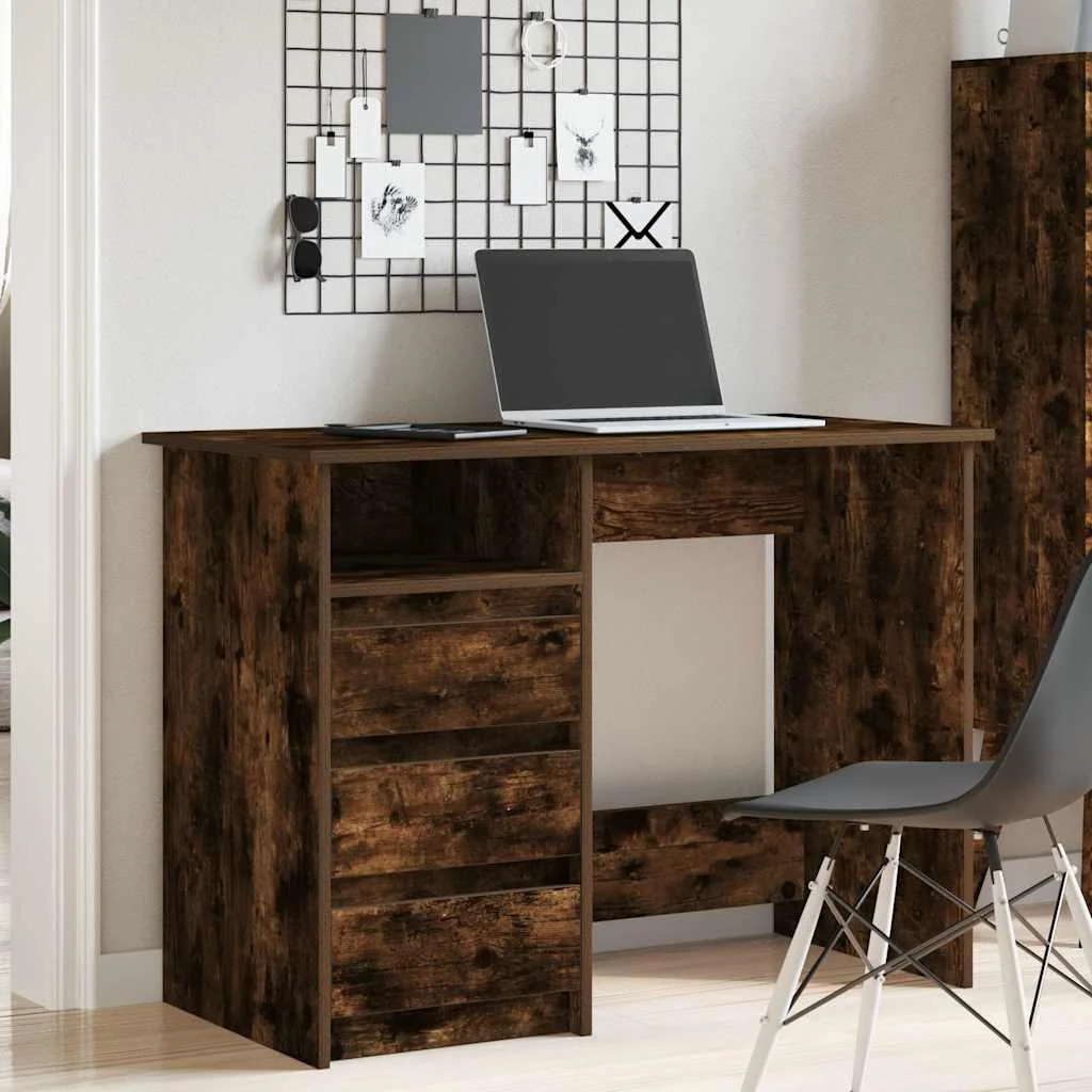 Bureau 102 x 50 x 75 cm chêne fumé bois d'ingénierie – modèle 2 – vue de détail