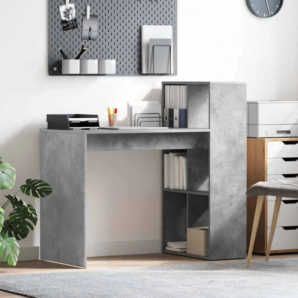 Bureau 108 x 55 x 103,5 cm gris béton bois d'ingénierie – vue d’ensemble