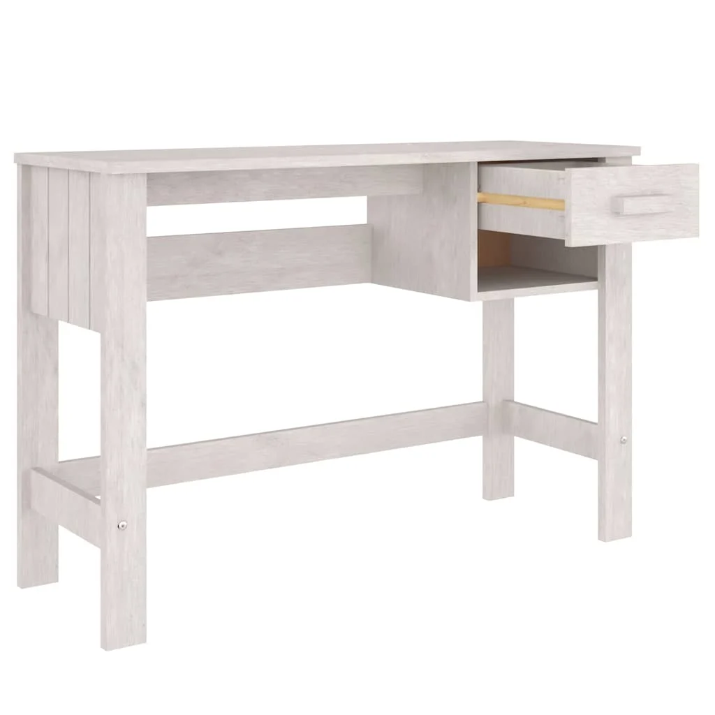 Bureau 110 x 40 x 75 cm blanc bois massif – vue de dessus