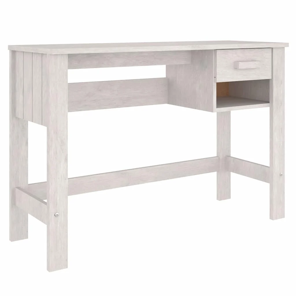 Bureau 110 x 40 x 75 cm blanc bois massif – vue de côté