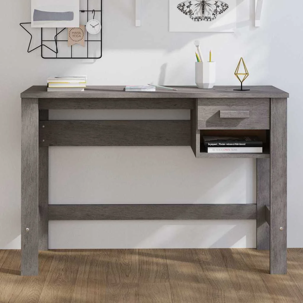 Bureau 110 x 40 x 75 cm gris clair bois massif – vue d’ensemble