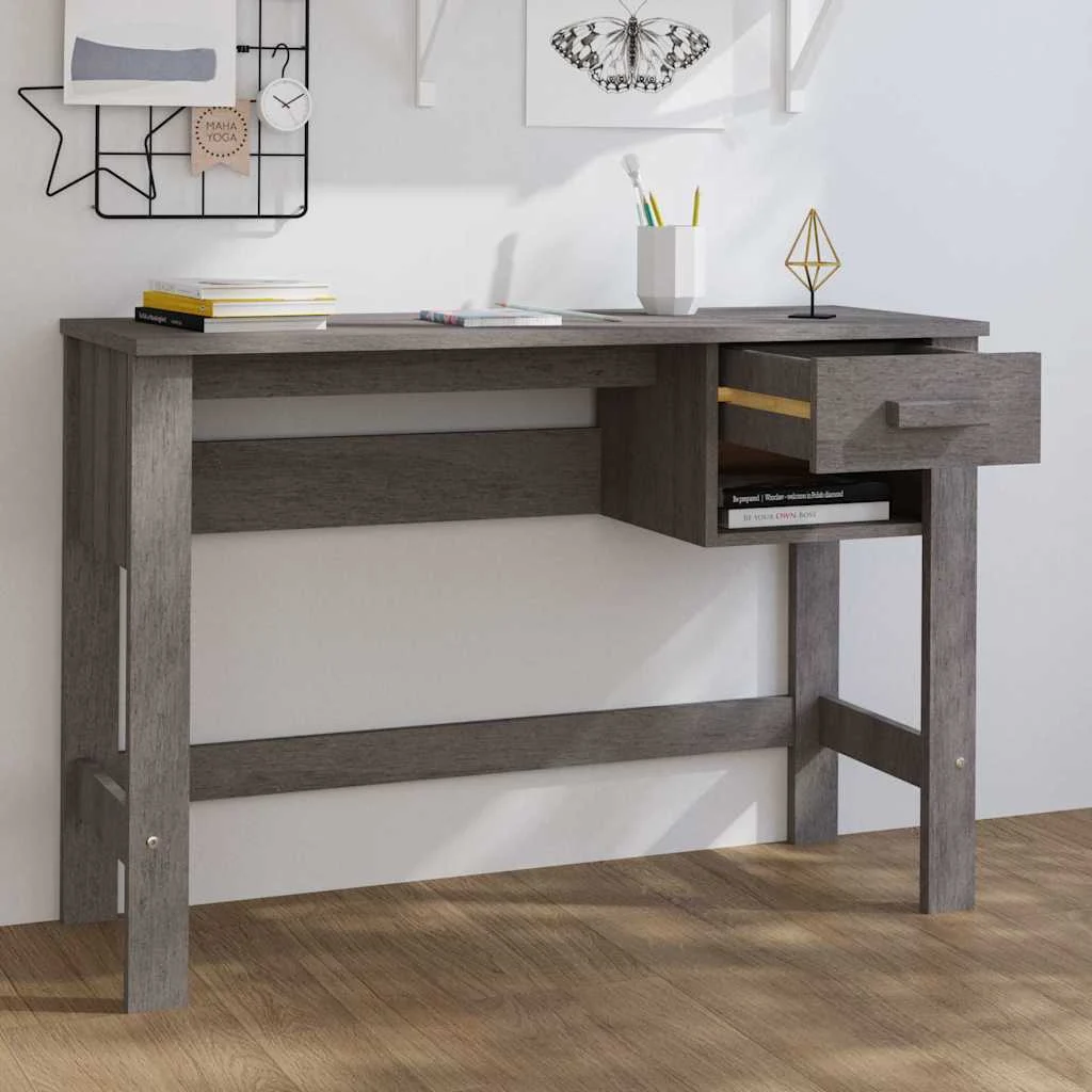 Bureau 110 x 40 x 75 cm gris clair bois massif – vue de détail