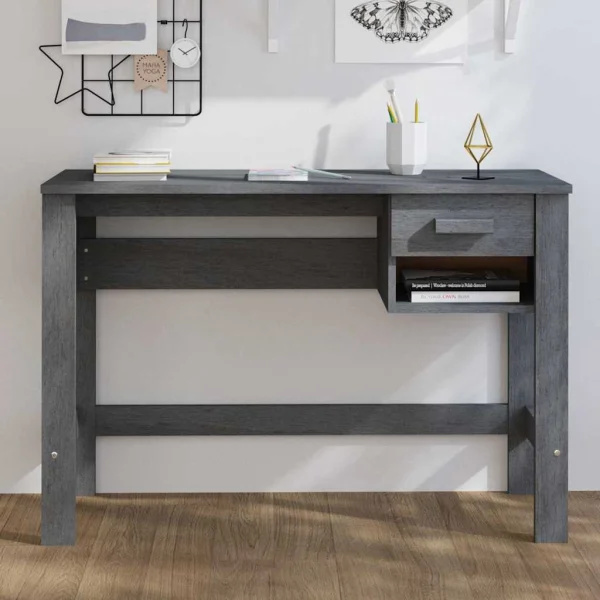 Bureau 110 x 40 x 75 cm gris foncé bois massif – vue d’ensemble