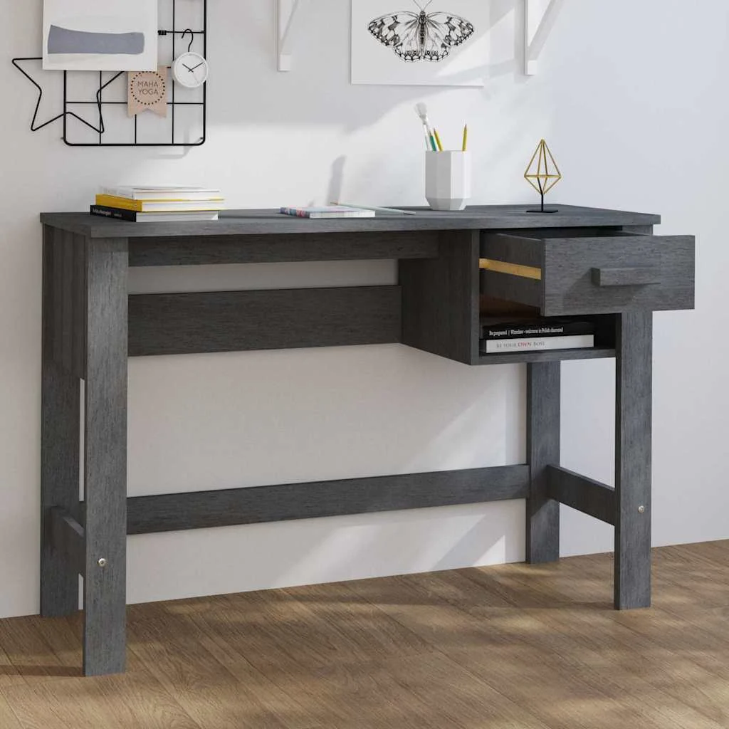 Bureau 110 x 40 x 75 cm gris foncé bois massif – vue de détail