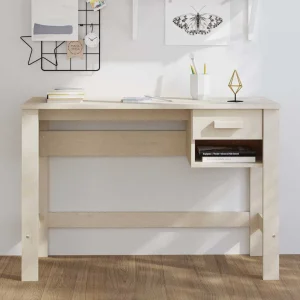 Bureau 110 x 40 x 75 cm marron miel bois massif – vue d’ensemble