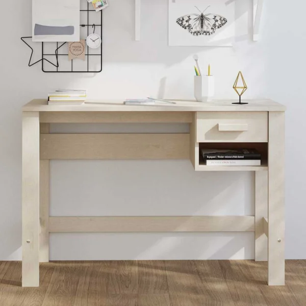 Bureau 110 x 40 x 75 cm marron miel bois massif – vue d’ensemble