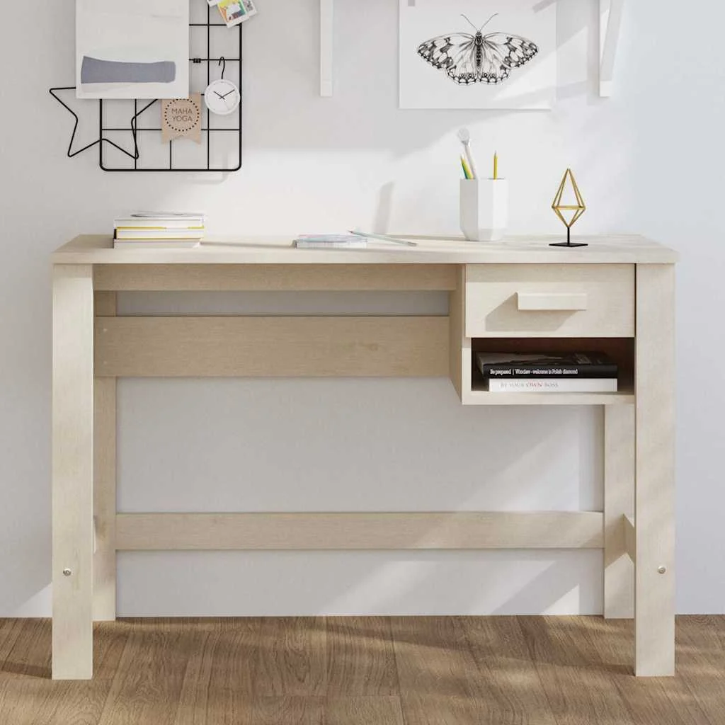 Bureau 110 x 40 x 75 cm marron miel bois massif – vue d’ensemble