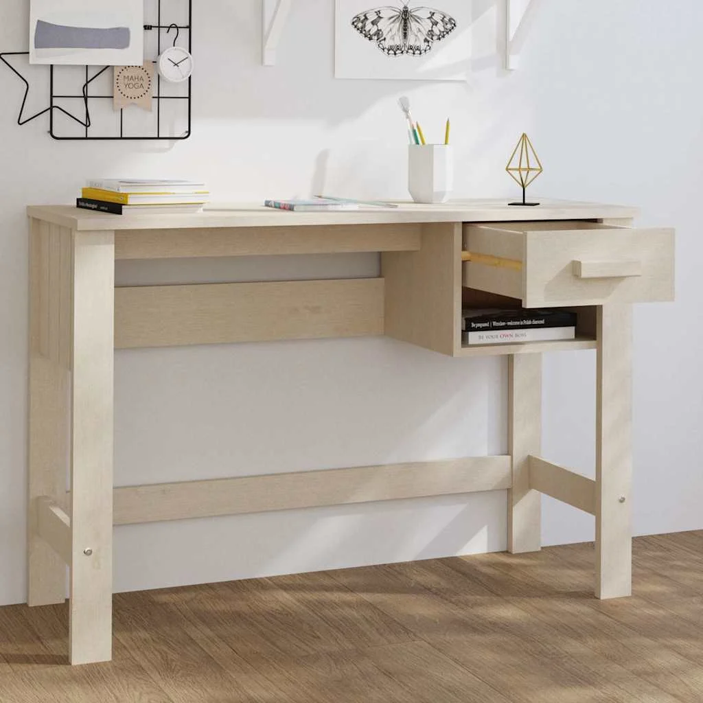 Bureau 110 x 40 x 75 cm marron miel bois massif – vue de détail