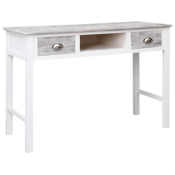 Bureau 110 x 45 x 76 cm blanc et gris bois de paulownia – vue d’ensemble