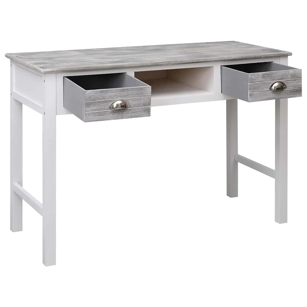 Bureau 110 x 45 x 76 cm blanc et gris bois de paulownia – vue de détail