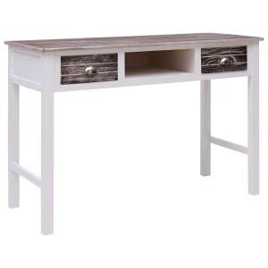 Bureau 110 x 45 x 76 cm blanc et marron bois de paulownia – vue d’ensemble
