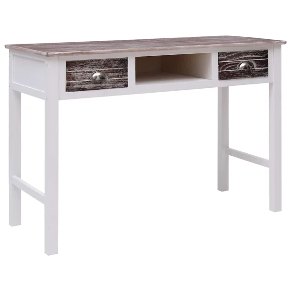 Bureau 110 x 45 x 76 cm blanc et marron bois de paulownia – vue d’ensemble