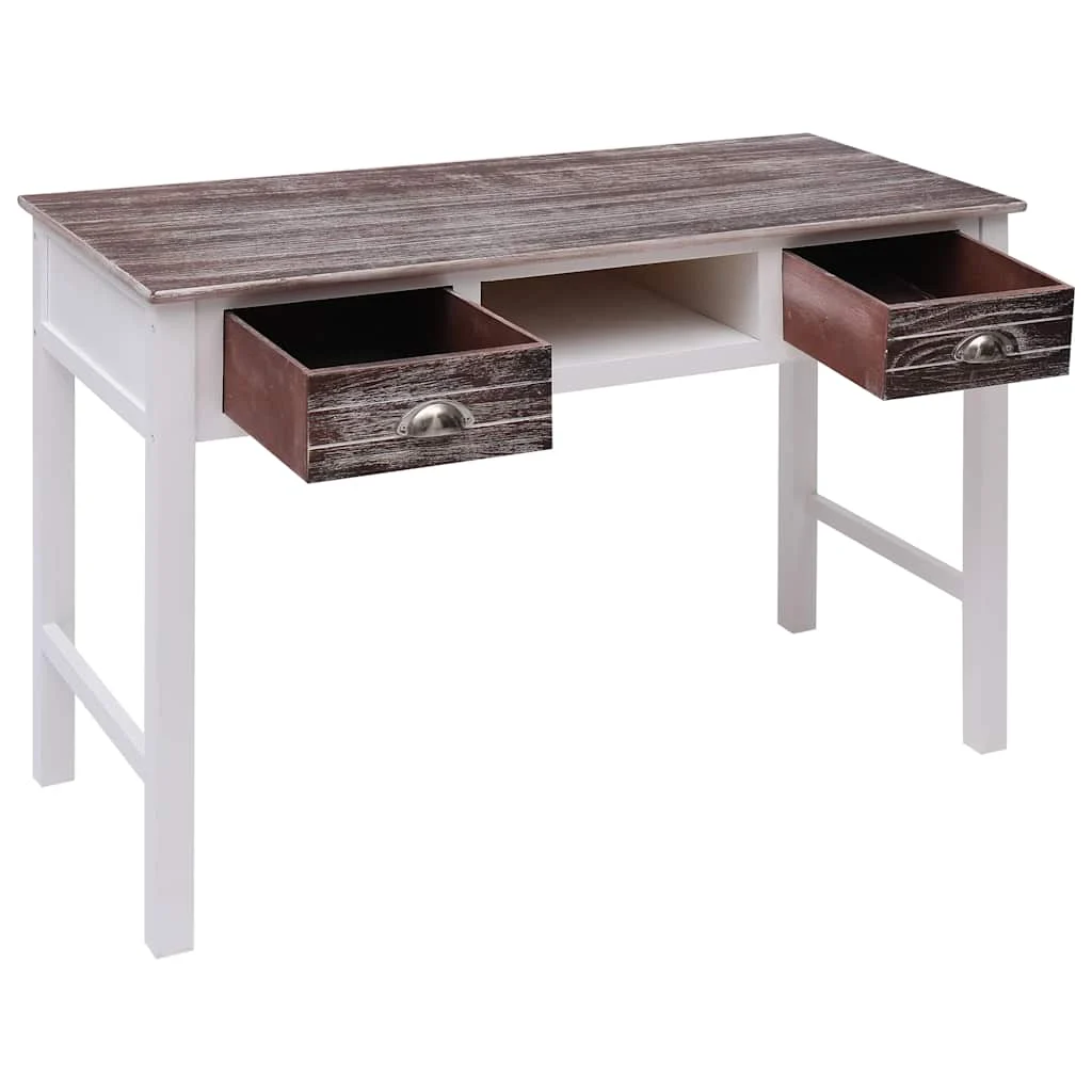 Bureau 110 x 45 x 76 cm blanc et marron bois de paulownia – vue de côté