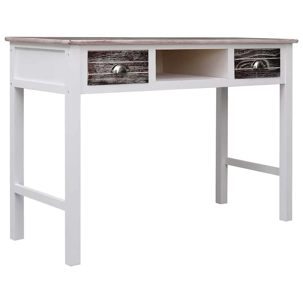 Bureau 110 x 45 x 76 cm blanc et marron bois de paulownia – vue en situation
