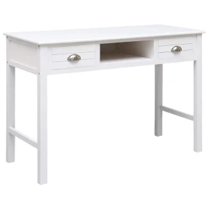 Bureau 110 x 45 x 76 cm blanc avec poignées argentées bois de paulownia – vue d’ensemble