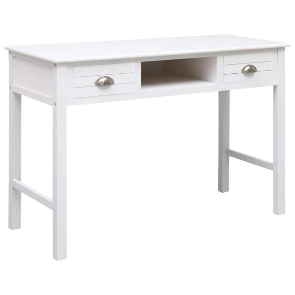 Bureau 110 x 45 x 76 cm blanc avec poignées argentées bois de paulownia – vue d’ensemble