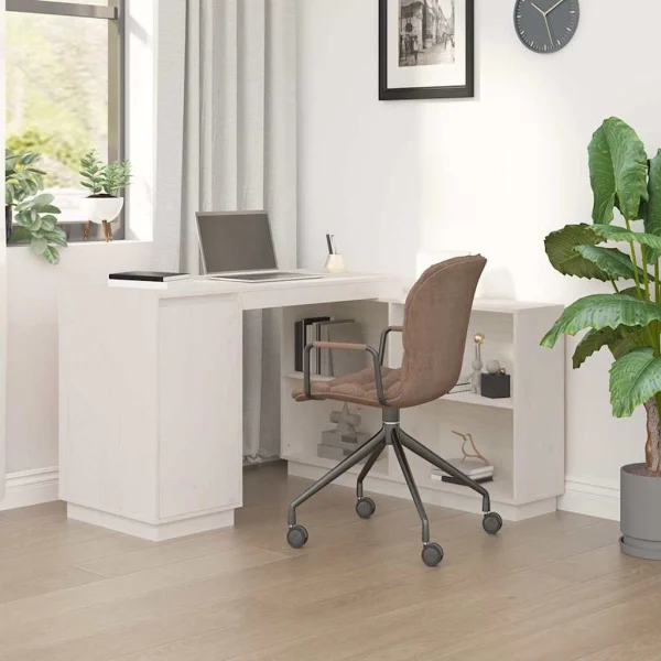 Bureau 110 x 50 x 75 cm blanc bois massif – vue d’ensemble