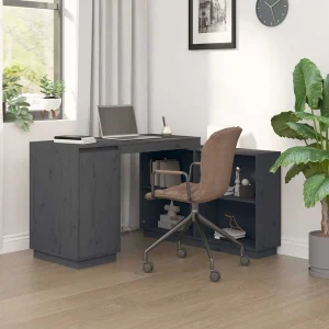 Bureau 110 x 50 x 75 cm gris bois massif – vue d’ensemble