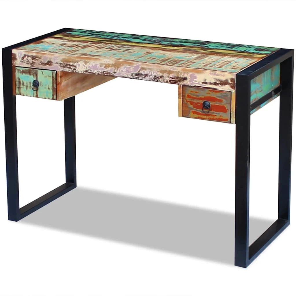 Bureau 110 x 50 x 77 cm multicolore bois massif de récupération – vue de dessus